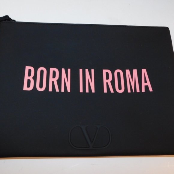 New Valentino Born In Roma Black Pink Recycled Rubber Large Fragrance Clutch Bag - Picture 1 of 3